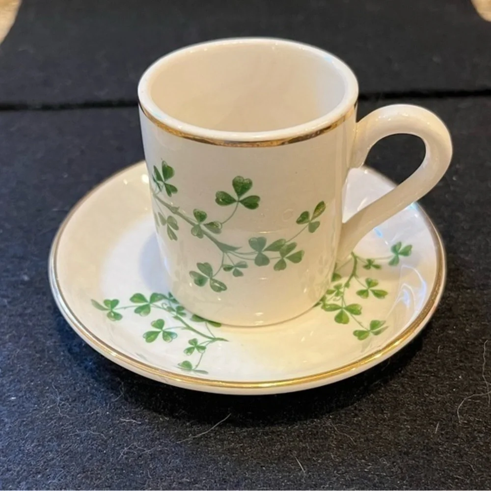VTG Arklow Pottery Irish Shamrock Espresso Demitasse Cup A Souvenir of Ireland
